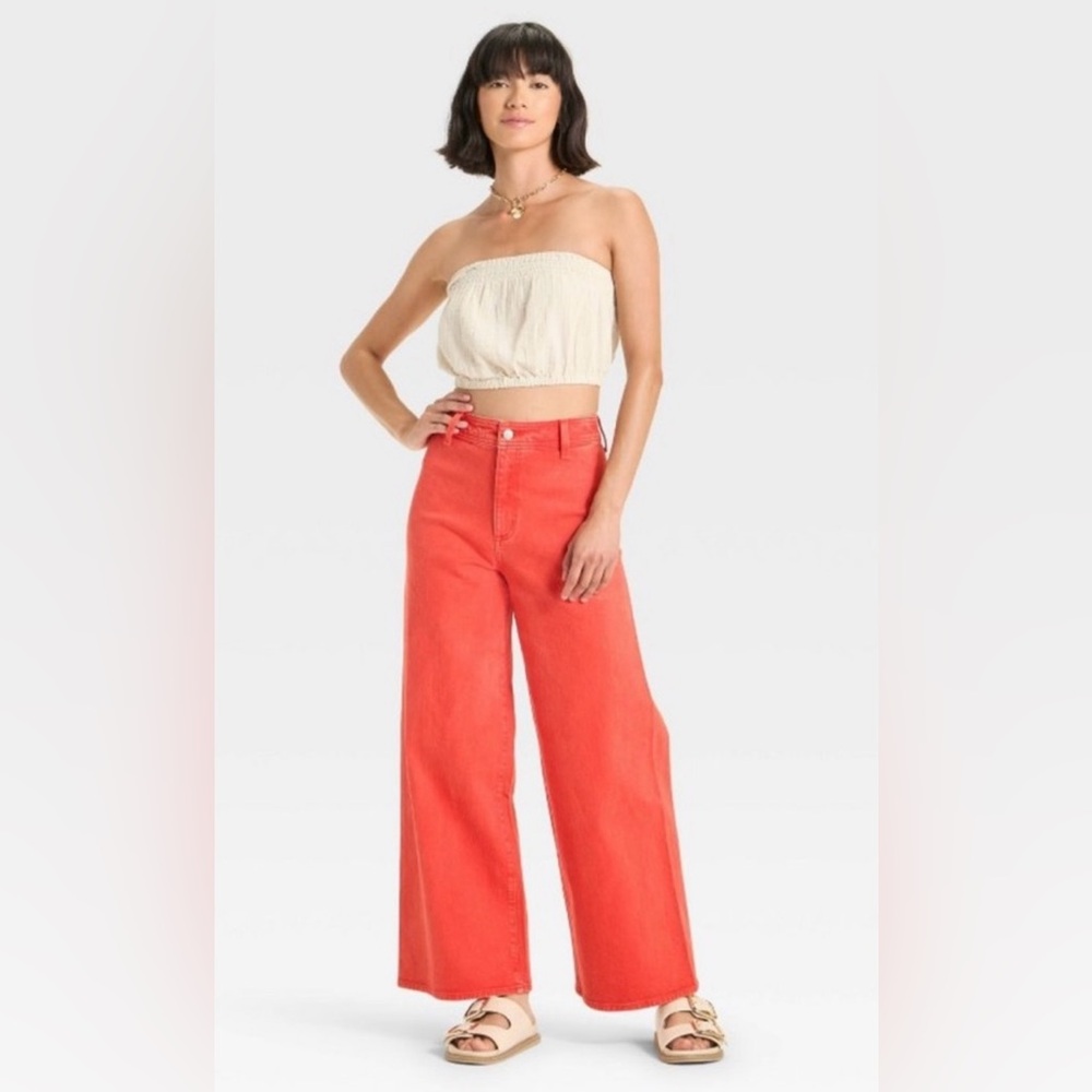 NWT Universal Thread Coral Red Sailor Wide-Leg Jeans